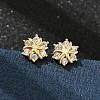 Flower Brass Micro Pave Clear Cubic Zirconin Stud Earrings EJEW-D318-10G-1