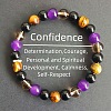 Round Natural Tiger Eye & Black Obsidian & Amethyst & Smoky Quartz Beads Stretch Bracelets for Girl Women FS-WGE0C43-09-1