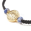 Natural Blue Spot Jasper Braided Bead Bracelet with Brass Virgin Mary BJEW-JB07947-02-4