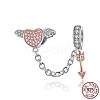 925 Sterling Silver Rhinestone European Dangle Charms with Safety Chain CPDL-BB70962-A-1