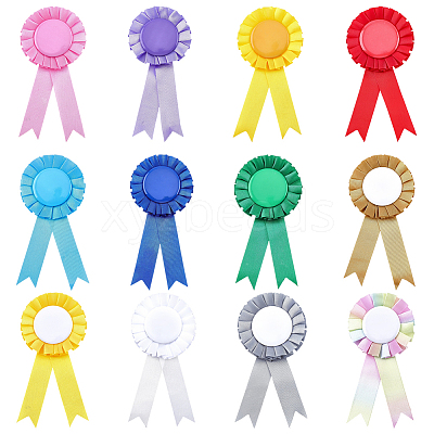 12Pcs 12 Colors Award Ribbon Shape Iron Badge Pins JEWB-CP0001-54-1