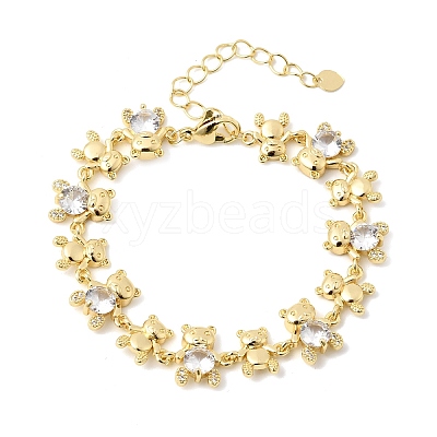 Brass Micro Pave Cubic Zirconia Link Chain Bracelets for Women BJEW-D457-01G-03-1