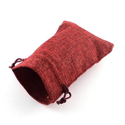 Polyester Imitation Burlap Packing Pouches Drawstring Bags ABAG-R005-14x10-06-1