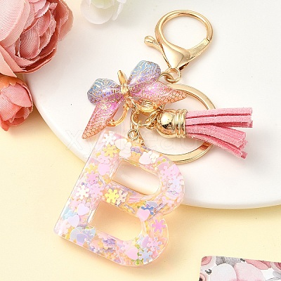 Resin & Acrylic & Faux Suede Tassel Keychain KEYC-YW00124-02-1