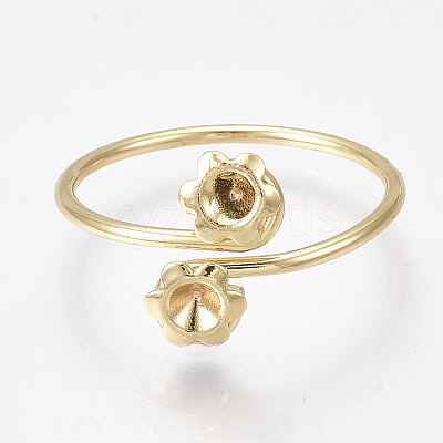 Brass Finger Ring Rhinestone Settings X-KK-S350-409G-1