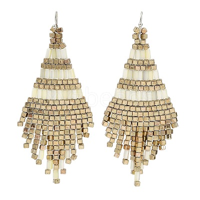 Boho Seed Bead Rhombus Tassel Earrings EJEW-Z072-02C-1
