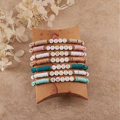 12Pcs 12 Style Handmade Polymer Clay Heisih Beaded Stretch Bracelets Set with Shell Starfish Charm BJEW-SW00035-1