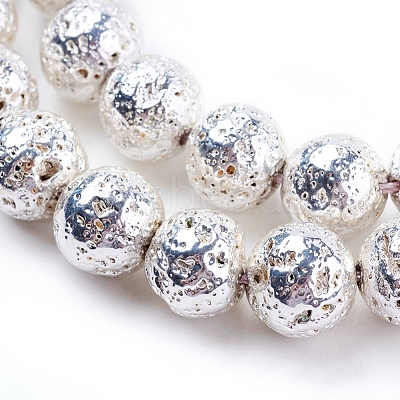 Electroplated Natural Lava Rock Bead Strands G-E429-01-10mm-S-1