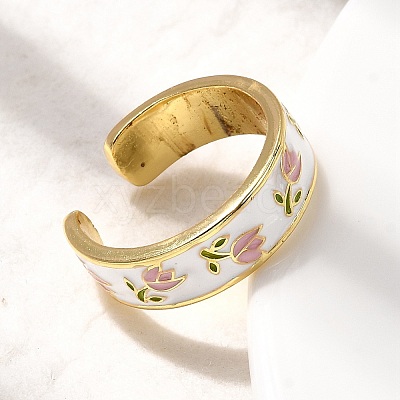 Brass Enamel Cuff Rings RJEW-P166-05G-02-1