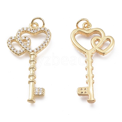 Brass Micro Pave Clear Cubic Zirconia Pendants KK-O127-03G-1