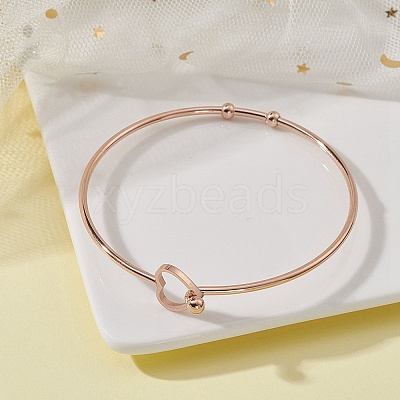Stainless Steel Hollow Out Heart Bangle BJEW-YW0001-08RG-1