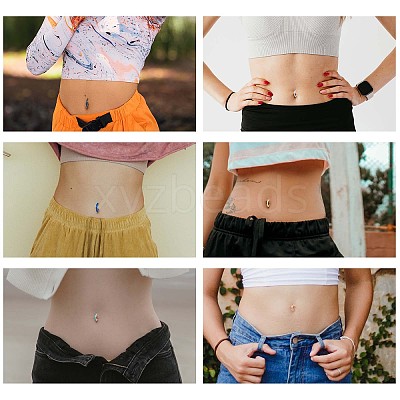 6Pcs 6 Color 304 Stainless Steel Curved Belly Ring Hoop JX496A-02-1