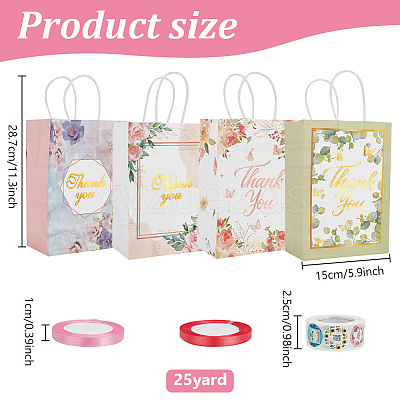 12Pcs 4 Colors Mother's Day Theme Flower Print Paper Handle Bags CARB-DR0001-01-1