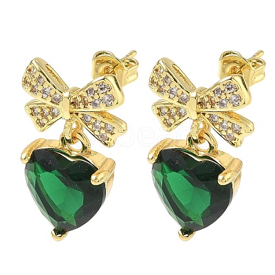 Brass Micro Pave Cubic Zirconia Stud Dangle Earrings for Women KK-CBA760A-05G-04-1
