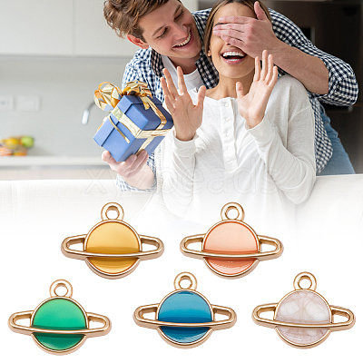 30Pcs 5 Colors Alloy Enamel Pendants ENAM-BM0001-34-1