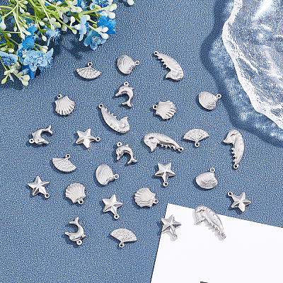 36Pcs 6 Style 304 Stainless Steel Charms STAS-UN0020-38P-1