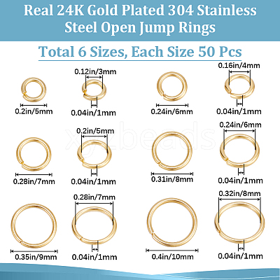 300Pcs 6 Styles 304 Stainless Steel Open Jump Rings STAS-BBC0004-55-1