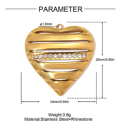 304 Stainless Steel with Crystal Rhinestone Pendants RB-OY001-05G-1