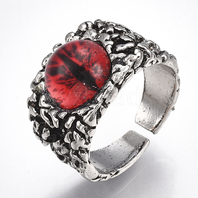 Alloy Glass Cuff Finger Rings RJEW-T006-01C-1