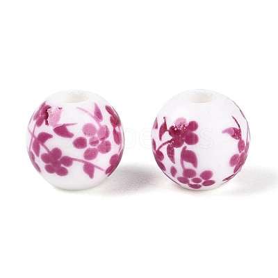 Floral Printed Porcelain Beads PORC-Q201-8mm-3-1