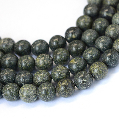 Natural Serpentine/Green Lace Stone Round Bead Strands X-G-E334-8mm-14-1