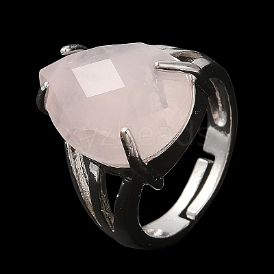 Natural Rose Quartz Teardrop Adjustable Rings RJEW-K241-03P-14-1
