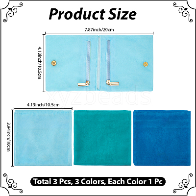 3Pcs 3 Colors Folding Velvet Jewelry Storage Bags for Earrings Rings Bracelets ABAG-CN0001-69C-1
