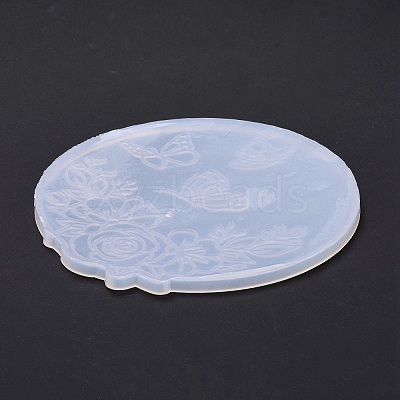 Flat Round with Flower & Butterfly Cup Mat Silicone Molds DIY-M034-29-1