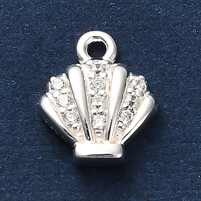 925 Sterling Silver Micro Pave Clear Cubic Zirconia Shell Shaped Charms STER-U009-09S-01-1