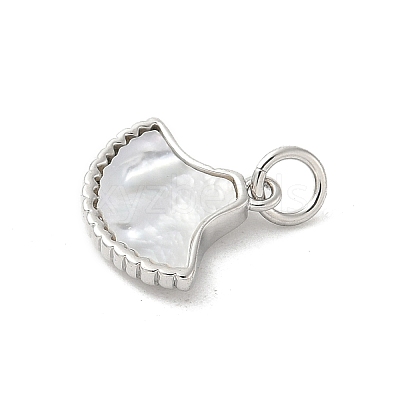 Brass Pave Natural White Shell Fan Charms with Jump Rings KK-S522-17P-1