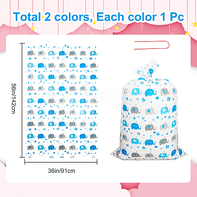 2Pcs 2 Colors Christmas Rectangle Plastic Elephant Print Gift Storage Big Bags ABAG-WH20010-07-1