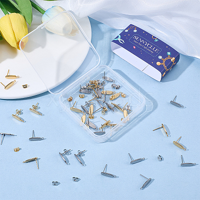 40Pcs 2 Colors 201 Stainless Steel Oval Stud Earring Findings STAS-SC0021-23-1