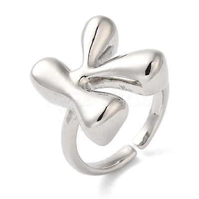 Initials Brass Open Cuff Ring for Women RJEW-N046-02K-P-1