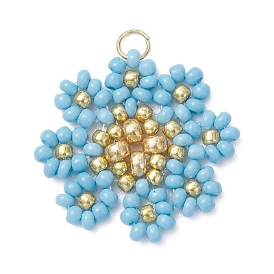 Glass Seed Beaded Flower Pendants PALLOY-MZ01181-1