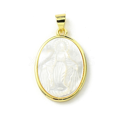 Rack Plating Brass Pave Natural Shell Pendants KK-A204-01C-02G-1