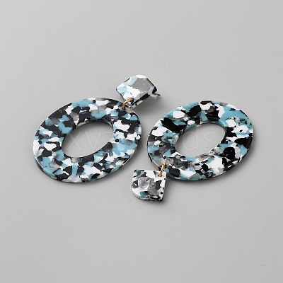 Acrylic Hollow Oval Dangle Stud Earrings with Steel Iron Pins for Women EJEW-WH0047-74A-1