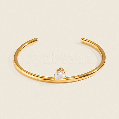 304 Stainless Steel Pave Teardrop Clear Cubic Zirconia Open Cuff Bangles for Women LG0836-1