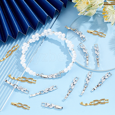 10Pcs 2 Colors Bowknot Rack Plating Brass Clear Cubic Zirconia Watch Band Clasps ZIRC-DC0001-09-1