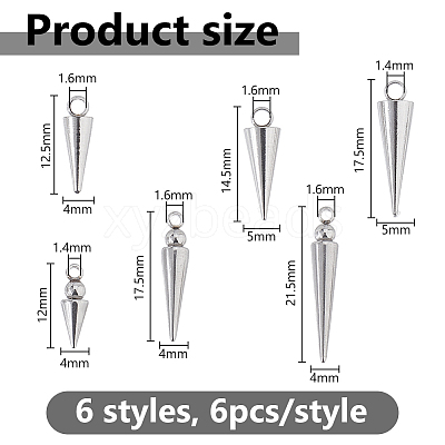 36Pcs 6 Styles 201/304 Stainless Steel Pendants STAS-DC0017-32-1