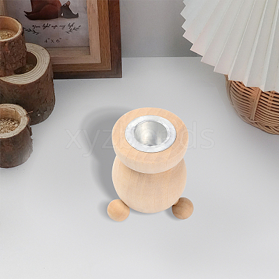 2Pcs Natural Wooden Candle Holder DJEW-GF0001-19-1
