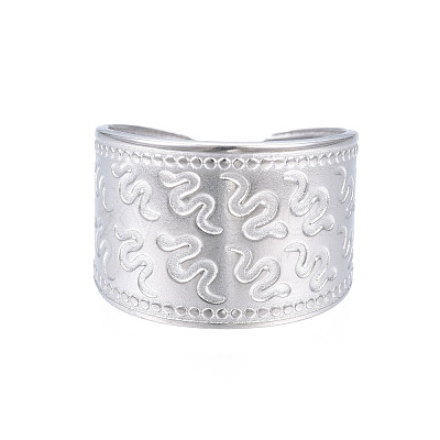 Non-Tarnish 304 Stainless Steel Snake Pattern Open Cuff Ring RJEW-S405-257P-1