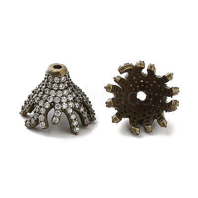 Brass Micro Pave Clear Cubic Zirconia Bead Caps ZIRC-P085-11AB-1