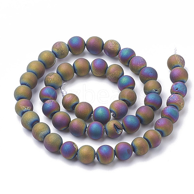 Electroplate Natural Druzy Geode Weathered Agate Beads Strands G-S284-6mm-04-1