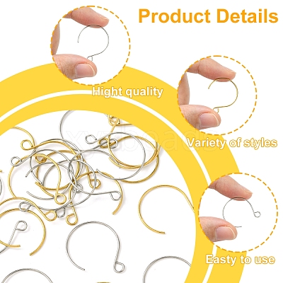 24Pcs 2 Colors Ion Plating(IP) 304 Stainless Steel Earring Hooks STAS-FS0001-65-1