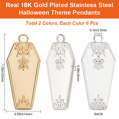 12Pcs 2 Colors Halloween 304 Stainless Steel Pendants STAS-BBC0005-35-1