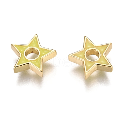 Brass Enamel Beads KK-B023-03G-1