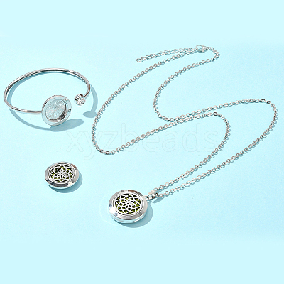1Pc Stainless Steel Open Cuff Bangles & 1Pc Stainless Steel Pendant Neclace AJEW-SC0004-06D-1