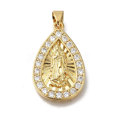 Rack Plating Brass Micro Pave Clear Cubic Zirconia Pendants KK-G500-02E-G-1