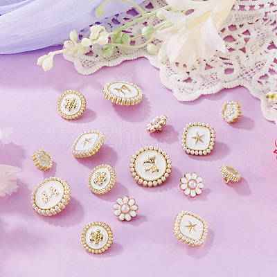 15Pcs 5 Styles 1-Hole Alloy Enamel Shank Buttons BUTT-TA0001-47A-1