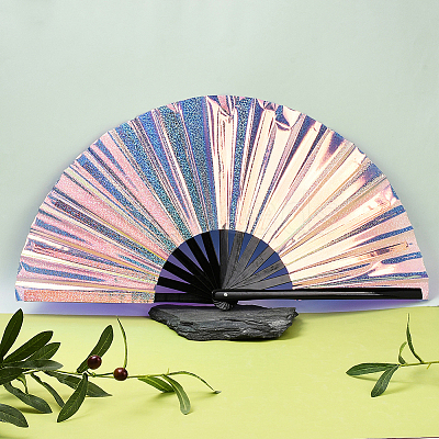 1Pc Bamboo with Oxford Fabric Glitter Powder Folding Fans AJEW-SP0003-77D-1